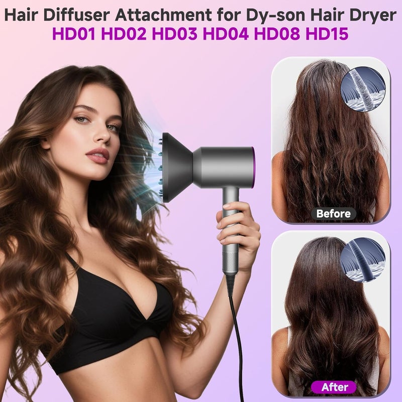 LhhTing Hair Diffuser Attachment Nozzles for Dy-son Supersonic Hair Dryer HD01 HD02 HD03 HD04 HD08 HD15 Tools Accessaries Parts, Upgraded Magne-tic Diffuser Attachment, Black - Image 2